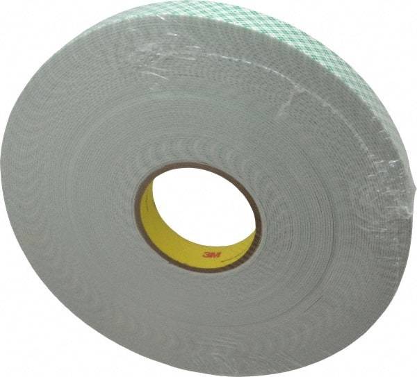 3M - 1" x 36 Yd Acrylic Adhesive Double Sided Tape - 1/16" Thick, Off-White, Urethane Foam Liner, Continuous Roll, Series 4016 - USA Tool & Supply