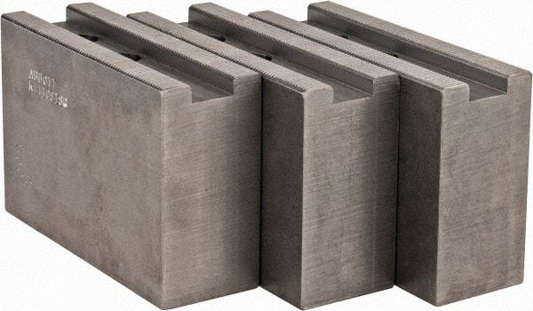 Abbott Workholding Products - 1.5mm x 60° Serrated Attachment, Square Soft Lathe Chuck Jaw - 3 Jaws, Steel, 1.1811" Btw Mount Hole Ctrs, 4-1/2" Long x 1-1/2" Wide x 3" High, 0.6299" Groove, 0.4724" & 12mm Fastener - USA Tool & Supply