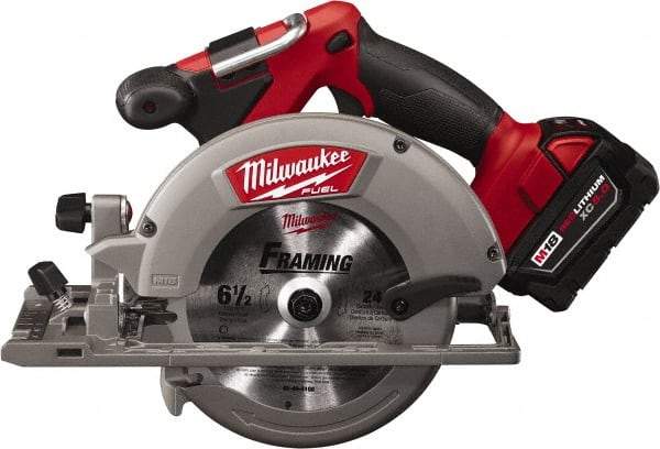 Milwaukee Tool - 18 Volt, 6-1/2" Blade, Cordless Circular Saw - 5,000 RPM, 1 Lithium-Ion Battery Included - USA Tool & Supply