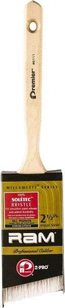 Premier Paint Roller - 2-1/2" Angled Polyester Angular Brush - 3-1/2" Bristle Length, 2" Wood Sash Handle - USA Tool & Supply
