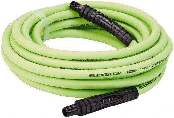 Legacy - 1/4" ID x 0.46" OD 25' Long Multipurpose Air Hose - MNPT x MNPT Ends, 300 Working psi, 140°, 1/4" Fitting, Green - USA Tool & Supply