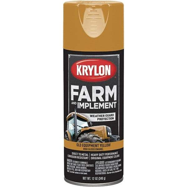 Krylon - Yellow (Caterpillar Old), 12 oz Net Fill, Gloss, Farm & Equipment Spray Paint - 12 oz Container, Use on Equipment - USA Tool & Supply
