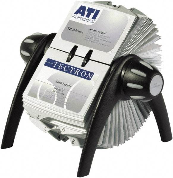 DURABLE - Black/Silver Open Rotary Business Card File - Plastic - USA Tool & Supply