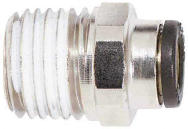 Coilhose Pneumatics - 3/8" OD, 1/4 NPT, Glass Reinforced Nylon/Nickel Plated Brass Push-to-Connect Male Connector - 225 Max psi, Tube to Male NPT - USA Tool & Supply