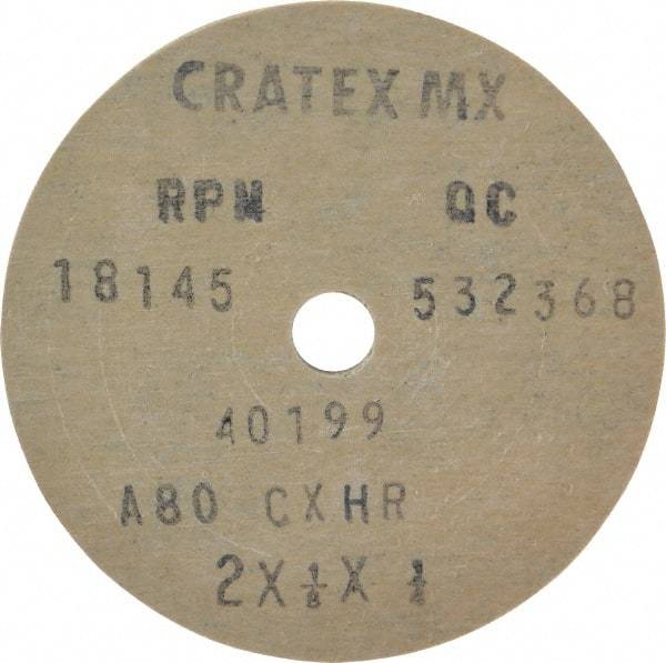 Cratex - 2" Diam x 1/4" Hole x 1/8" Thick, 80 Grit Surface Grinding Wheel - Aluminum Oxide, Type 1, Medium Grade, 18,145 Max RPM, No Recess - USA Tool & Supply