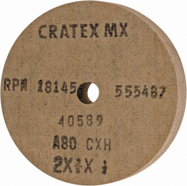 Cratex - 2" Diam x 1/4" Hole x 3/8" Thick, 80 Grit Surface Grinding Wheel - Aluminum Oxide, Type 1, Medium Grade, 18,145 Max RPM, No Recess - USA Tool & Supply