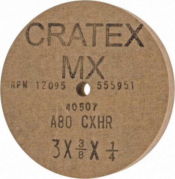 Cratex - 3" Diam x 1/4" Hole x 3/8" Thick, 80 Grit Surface Grinding Wheel - Aluminum Oxide, Type 1, Medium Grade, 12,095 Max RPM, No Recess - USA Tool & Supply