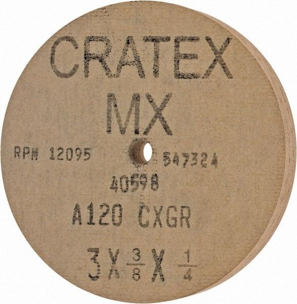 Cratex - 3" Diam x 1/4" Hole x 3/8" Thick, 120 Grit Surface Grinding Wheel - Aluminum Oxide, Type 1, Fine Grade, 12,095 Max RPM, No Recess - USA Tool & Supply