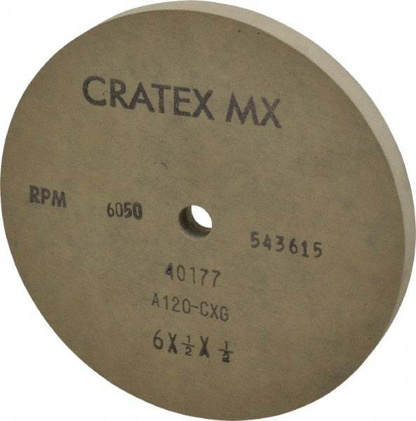 Cratex - 6" Diam x 1/2" Hole x 1/2" Thick, 120 Grit Surface Grinding Wheel - Aluminum Oxide, Type 1, Fine Grade, 6,050 Max RPM, No Recess - USA Tool & Supply