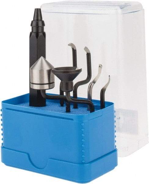 Noga - 7 Piece High Speed Steel Blade Hand Deburring Tool Set - S100, S150;RD16.5, EX18;O-Ring;TC Blades, For Holes, Straight Edge, Curved Edge, Internal Thread, Key Seat/Way, Small Ridges, Bushing Scraping, External Shaft - USA Tool & Supply