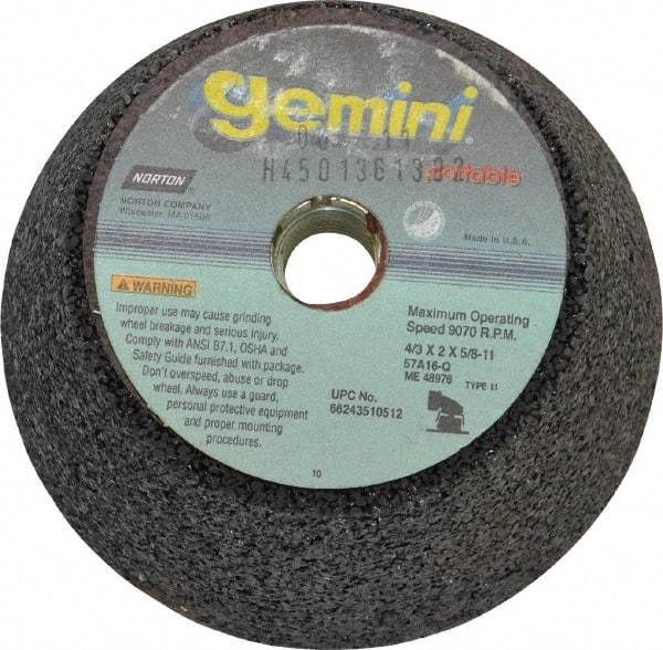 Norton - 4" Diam, 2" Overall Thickness, 16 Grit, Type 11 Tool & Cutter Grinding Wheel - Very Coarse Grade, Aluminum Oxide, Q Hardness, 9,070 RPM - USA Tool & Supply
