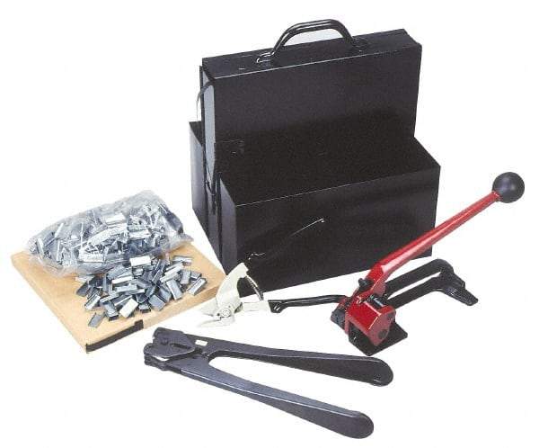 Value Collection - 200 Inch Long x 1/2 Inch Wide, Strapping Kit - Contains 2 Coils, 500 Seals, Steel Strap Cutter, Sealing Tool, Tensioner and Heavy Duty Reusable Dispenser - USA Tool & Supply