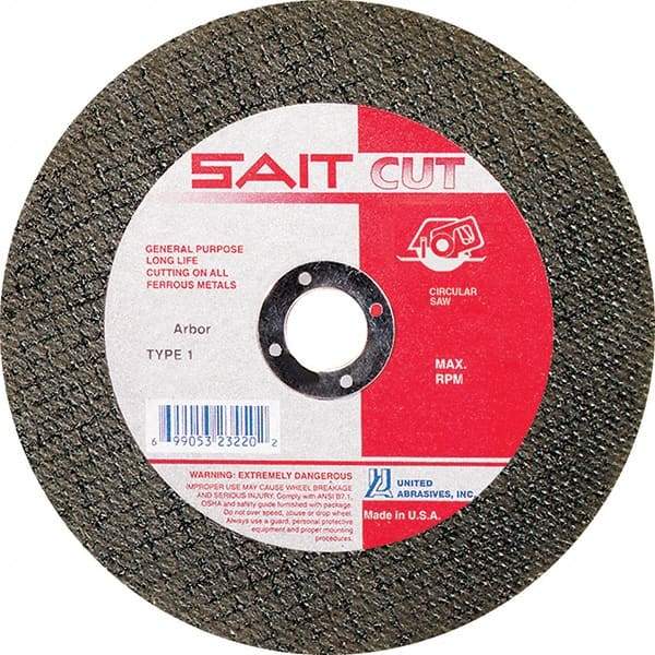 Sait - 4-1/2" 30 Grit Aluminum Oxide Cutoff Wheel - 5/64" Thick, 7/8" Arbor, 13,300 Max RPM, Use with Angle Grinders - USA Tool & Supply