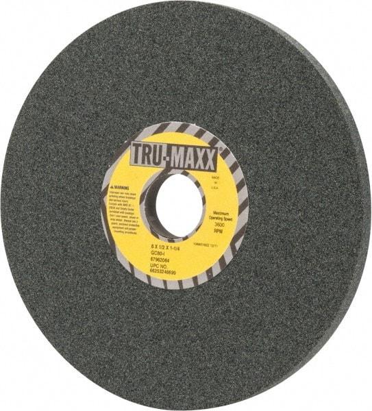 Tru-Maxx - 8" Diam x 1-1/4" Hole x 1/2" Thick, I Hardness, 80 Grit Surface Grinding Wheel - Silicon Carbide, Type 1, Medium Grade, 3,600 Max RPM, Vitrified Bond, No Recess - USA Tool & Supply