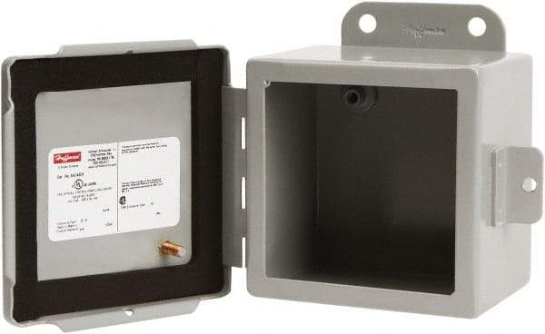 nVent Hoffman - Steel Junction Box Enclosure Hinge Flat Cover - NEMA 4, 12, 13, 6" Wide x 6" High x 4" Deep - USA Tool & Supply