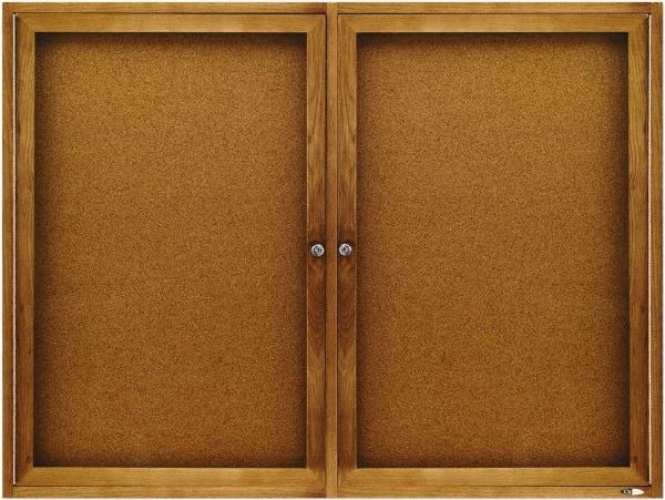 Quartet - 48" Wide x 36" High Enclosed Cork Bulletin Board - Natural (Color) - USA Tool & Supply