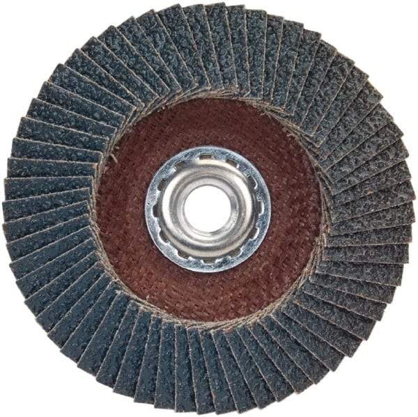 Norton - 80 Grit, 4-1/2" Disc Diam, 5/8-11 Center Hole, Type 29 Zirconia Alumina Flap Disc - 13,300 Max RPM, Plastic Backing, Arbor Attaching System, Coated - USA Tool & Supply