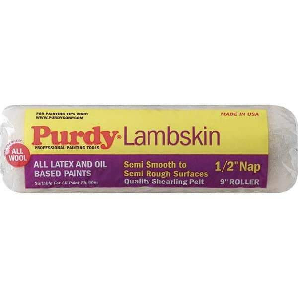 Purdy - 1/2" Nap, 9" Wide Paint Roller Cover - Semi-Smooth to Semi-Rough Texture, 100% Lambswool - USA Tool & Supply