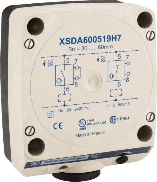 Telemecanique Sensors - NPN, PNP, NO/NC, 60mm Detection, Rectangular, Inductive Proximity Sensor - 2 Wires, IP67, 24 to 240 VAC, 80mm Wide - USA Tool & Supply