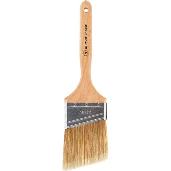 Wooster Brush - 3" Angled Synthetic Sash Brush - 3-3/16" Bristle Length, 7-7/8" Maple Fluted Handle - USA Tool & Supply