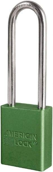 American Lock - Keyed Different Conductive Lockout Padlock - 3" Shackle Clearance, 1/4" Shackle Diam, 1.8" Body Height x 3/4" Body Width, Green, 6 Pins - USA Tool & Supply