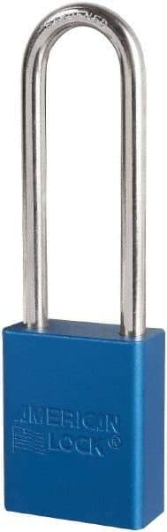American Lock - Keyed Different Conductive Lockout Padlock - 3" Shackle Clearance, 1/4" Shackle Diam, 1.8" Body Height x 3/4" Body Width, Blue, 6 Pins - USA Tool & Supply