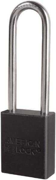 American Lock - Keyed Different Conductive Lockout Padlock - 3" Shackle Clearance, 1/4" Shackle Diam, 1.8" Body Height x 3/4" Body Width, Black, 6 Pins - USA Tool & Supply