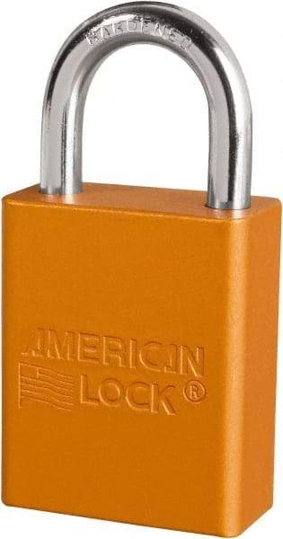 American Lock - Keyed Different Conductive Lockout Padlock - 1" Shackle Clearance, 1/4" Shackle Diam, 1.8" Body Height x 3/4" Body Width, Orange, 6 Pins - USA Tool & Supply