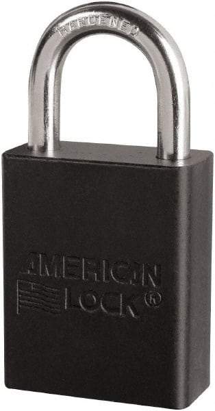 American Lock - Keyed Different Conductive Lockout Padlock - 1" Shackle Clearance, 1/4" Shackle Diam, 1.8" Body Height x 3/4" Body Width, Black, 6 Pins - USA Tool & Supply