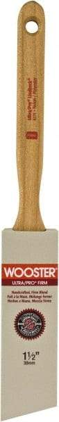Wooster Brush - 1-1/2" Angled Nylon/Polyester Sash Brush - 2-7/16" Bristle Length, 7.88" Maple Fluted Handle - USA Tool & Supply