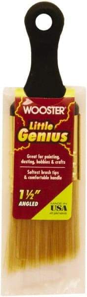 Wooster Brush - 1-1/2" Flat Synthetic General Purpose Paint Brush - 2-3/16" Bristle Length, 2-1/2" Plastic Short Handle - USA Tool & Supply