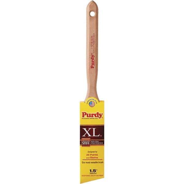 Purdy - 1-1/2" Angled Synthetic Trim Brush - 2-7/16" Bristle Length, 2-7/16" Wood Fluted Handle - USA Tool & Supply