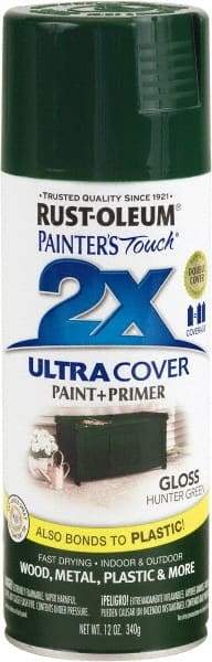 Rust-Oleum - Hunter Green, Gloss, Enamel Spray Paint - 8 to 12 Sq Ft per Can, 12 oz Container - USA Tool & Supply