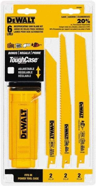 DeWALT - 6 Pieces, 8" to 9" Long x 0.04" Thickness, Bi-Metal Reciprocating Saw Blade Set - Straight Profile, 6 to 14 Teeth, Toothed Edge - USA Tool & Supply