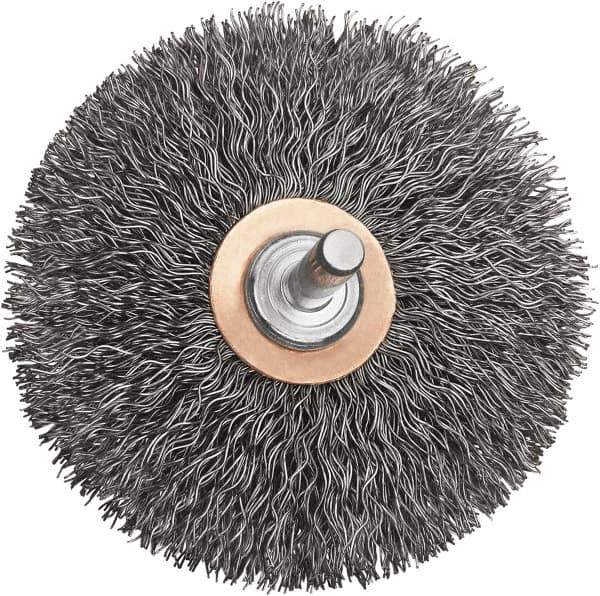 DeWALT - 3" OD, 1/4" Shank Diam, Crimped Steel Wheel Brush - 15/16" Trim Length, 0.014" Filament Diam, 20,000 RPM - USA Tool & Supply