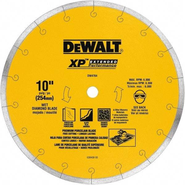 DeWALT - 10" Diam, 5/8" Arbor Hole Diam, Wet & Dry Cut Saw Blade - Diamond-Tipped, Standard Round Arbor - USA Tool & Supply