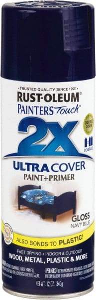 Rust-Oleum - Navy Blue, Gloss, Enamel Spray Paint - 8 Sq Ft per Can, 12 oz Container, Use on Multipurpose - USA Tool & Supply