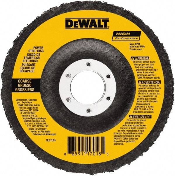DeWALT - 100 Grit, 4-1/2" Disc Diam, 5/8-11 Center Hole, Type 27 Aluminum Oxide Flap Disc - 13,300 Max RPM, Fiberglass Backing, Arbor Attaching System, Non-Woven - USA Tool & Supply