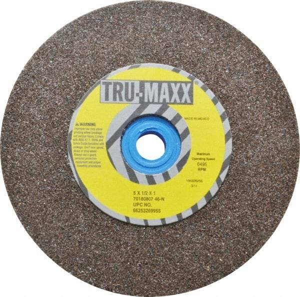 Tru-Maxx - 60 Grit Aluminum Oxide Bench & Pedestal Grinding Wheel - 5" Diam x 1" Hole x 1/2" Thick, 6495 Max RPM, O Hardness, Medium Grade , Vitrified Bond - USA Tool & Supply