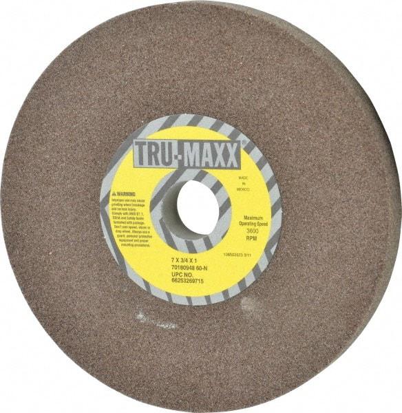 Tru-Maxx - 60 Grit Aluminum Oxide Bench & Pedestal Grinding Wheel - 7" Diam x 1" Hole x 3/4" Thick, 3600 Max RPM, O Hardness, Medium Grade , Vitrified Bond - USA Tool & Supply