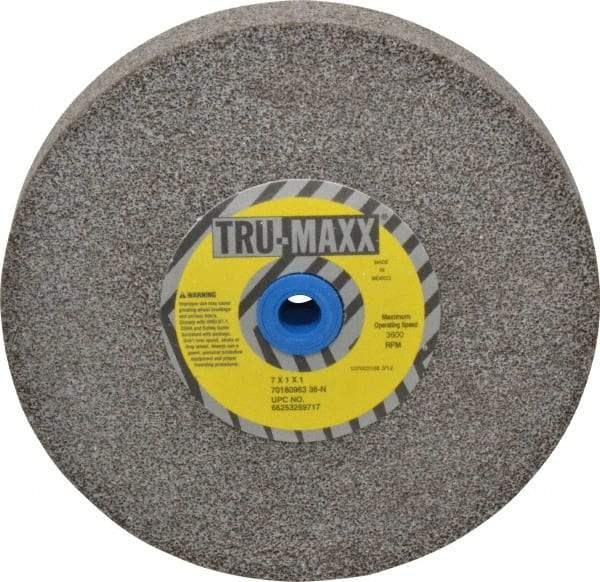Tru-Maxx - 36 Grit Aluminum Oxide Bench & Pedestal Grinding Wheel - 7" Diam x 1" Hole x 1" Thick, 3600 Max RPM, O Hardness, Very Coarse Grade , Vitrified Bond - USA Tool & Supply