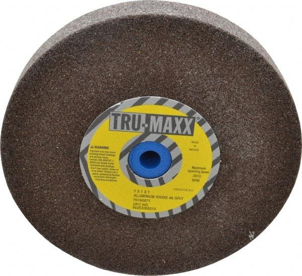 Tru-Maxx - 46 Grit Aluminum Oxide Bench & Pedestal Grinding Wheel - 7" Diam x 1" Hole x 1" Thick, 3600 Max RPM, O Hardness, Coarse Grade , Vitrified Bond - USA Tool & Supply