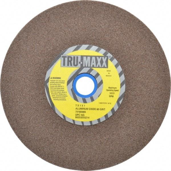 Tru-Maxx - 60 Grit Aluminum Oxide Bench & Pedestal Grinding Wheel - 7" Diam x 1" Hole x 1" Thick, 3600 Max RPM, O Hardness, Medium Grade , Vitrified Bond - USA Tool & Supply