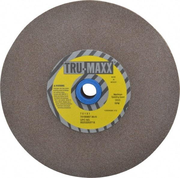 Tru-Maxx - 80 Grit Aluminum Oxide Bench & Pedestal Grinding Wheel - 7" Diam x 1" Hole x 1" Thick, 3600 Max RPM, O Hardness, Medium Grade , Vitrified Bond - USA Tool & Supply