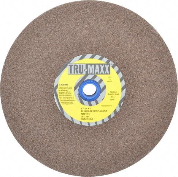 Tru-Maxx - 60 Grit Aluminum Oxide Bench & Pedestal Grinding Wheel - 8" Diam x 1" Hole x 3/4" Thick, 3600 Max RPM, O Hardness, Medium Grade , Vitrified Bond - USA Tool & Supply