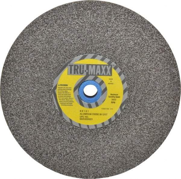 Tru-Maxx - 36 Grit Aluminum Oxide Bench & Pedestal Grinding Wheel - 8" Diam x 1" Hole x 1" Thick, 3600 Max RPM, O Hardness, Very Coarse Grade , Vitrified Bond - USA Tool & Supply