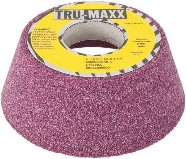 Tru-Maxx - 4" Diam x 1-1/4" Hole x 1-1/2" Thick, K Hardness, 46 Grit Surface Grinding Wheel - Aluminum Oxide, Type 11, Coarse Grade, Vitrified Bond, No Recess - USA Tool & Supply