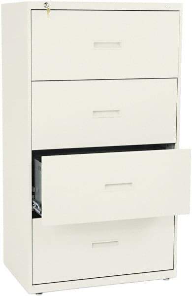 Basyx - 30" Wide x 53-1/4" High x 19-1/4" Deep, 4 Drawer Lateral File - Steel, Putty - USA Tool & Supply