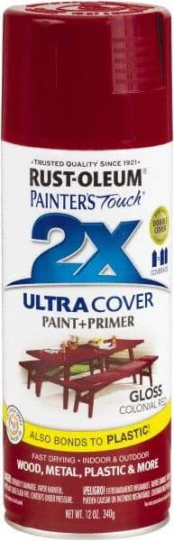 Rust-Oleum - Colonial Red, Gloss, Enamel Spray Paint - 8 to 12 Sq Ft per Can, 12 oz Container - USA Tool & Supply