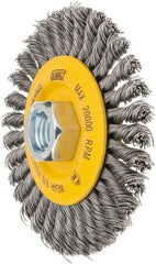 DeWALT - 4" OD, 5/8-11 Arbor Hole, Stringer Bead Steel Wheel Brush - 3/8" Face Width, 7/8" Trim Length, 0.02" Filament Diam, 20,000 RPM - USA Tool & Supply